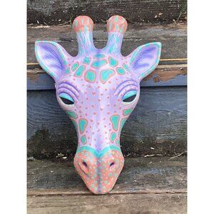 Handmade Ceramic Giraffe Mask 3D Wall Art Signed Artist 12” Whimsical